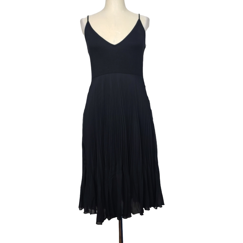 See You Monday Black Accordion Pleated Open Back Dress S